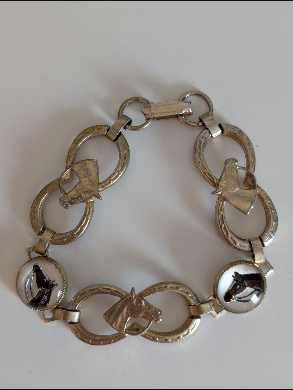 Essex Glass Vintage Equestrian Silver-Tone Link Bracelet with Horses